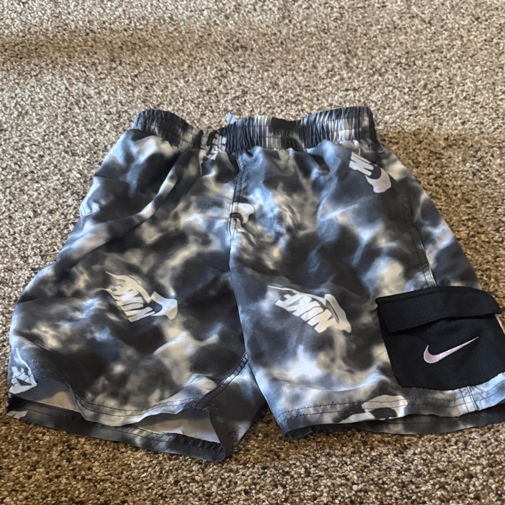 Nike Kids' Black and Gray Tie-Dye bathing suit